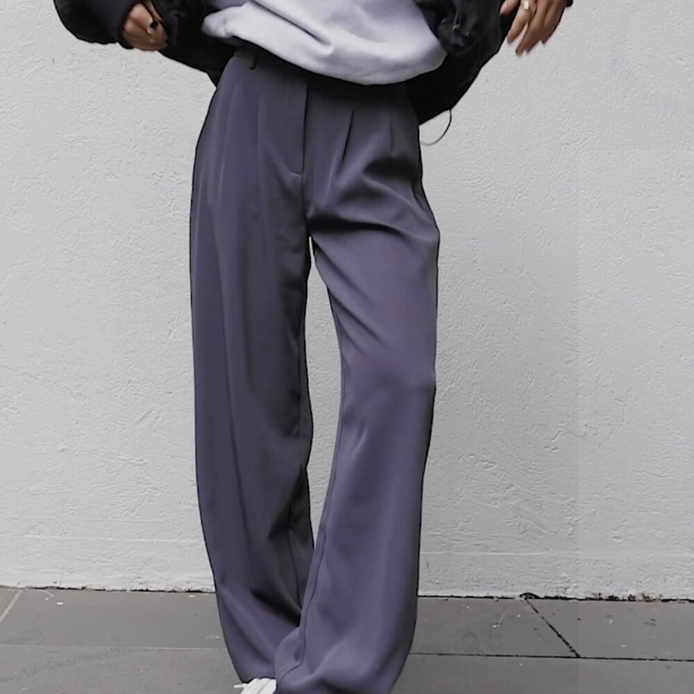 Princess Polly Archer Pants Wide Leg High-Waist Pleated Trousers , Gray size 14